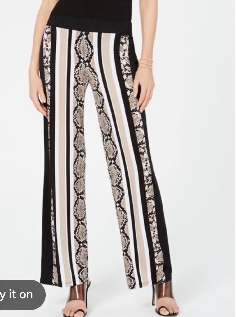 INC International Concepts Black & White Striped Snake-Print Wide Leg Pants